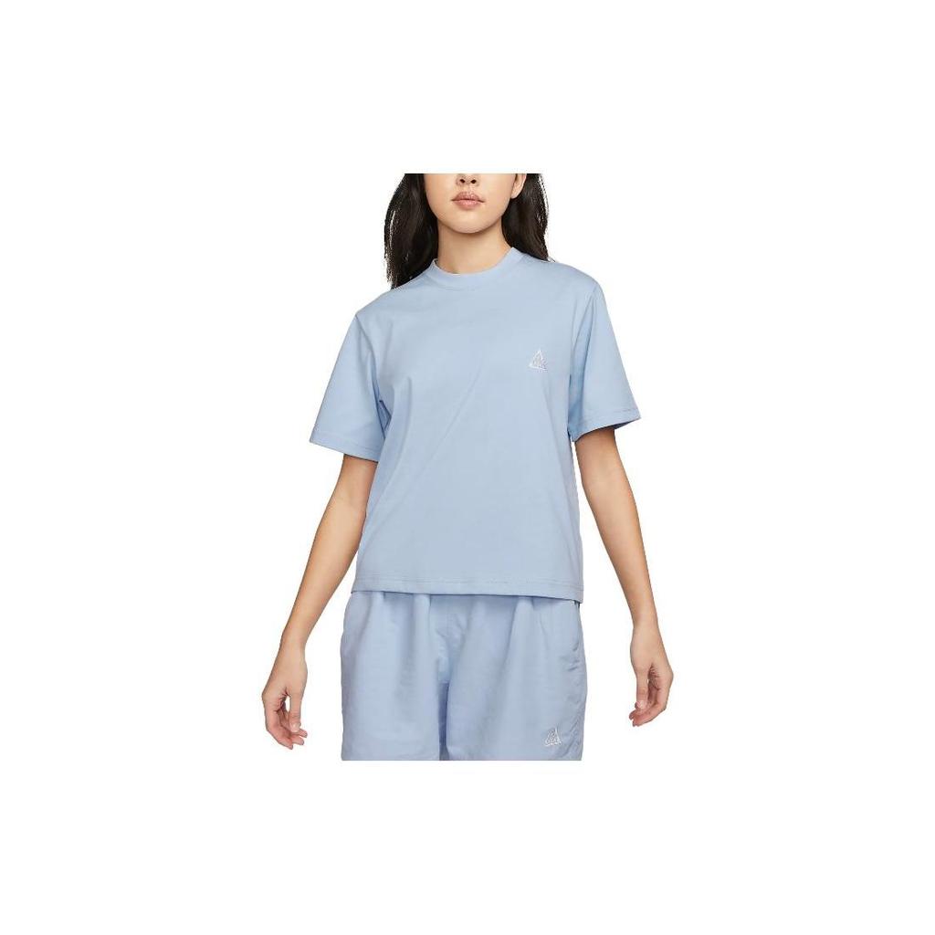 Nike ACG Solid Logo Crew Neck T-Shirt Women Tops Blue DJ3647-415