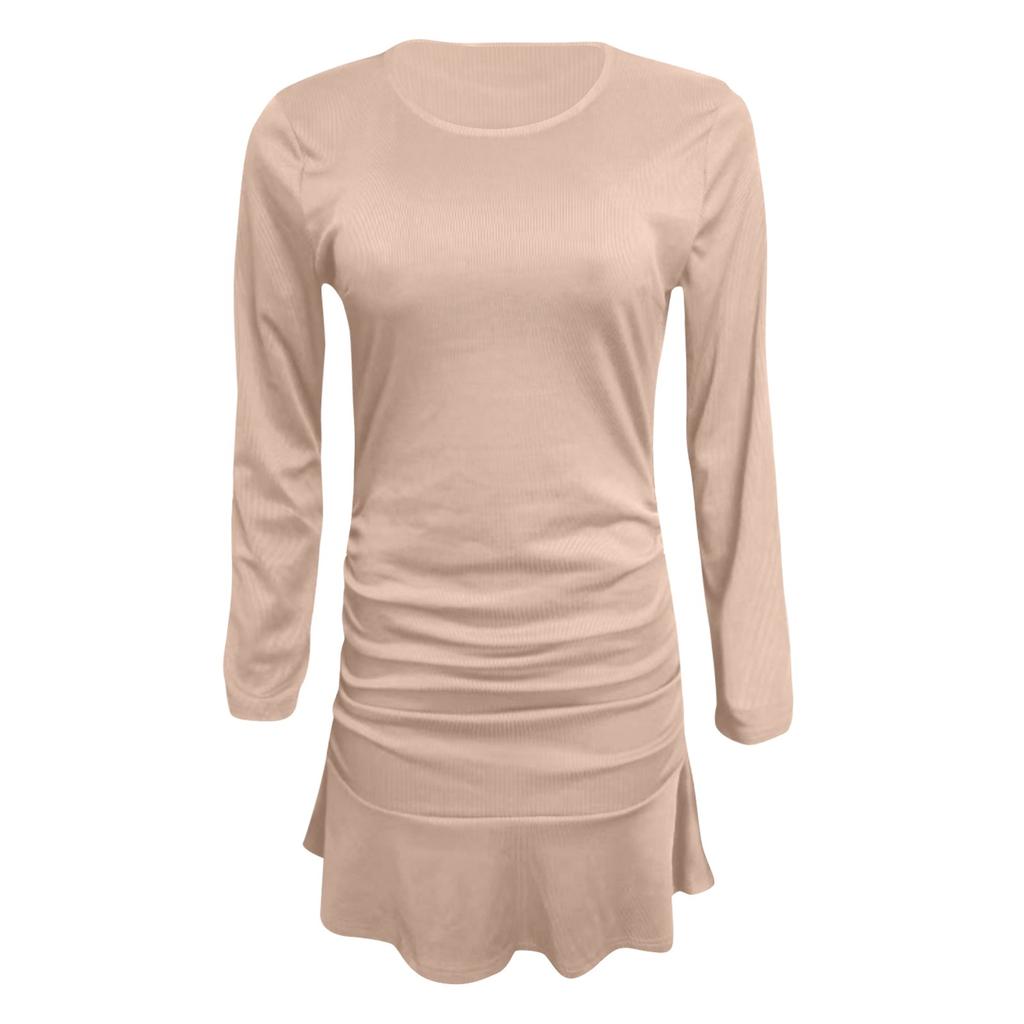 Женская мода сексуальная юбка трикотажная с длинным рукавом плиссированное платье-футляр