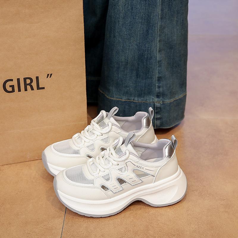 Летние сетчатые дышащие спортивные сандалии из искусственной кожи женские туфли с полыми отверстиями на толстой подошве, увеличивающие рост, повседневная обувь, женская обувь