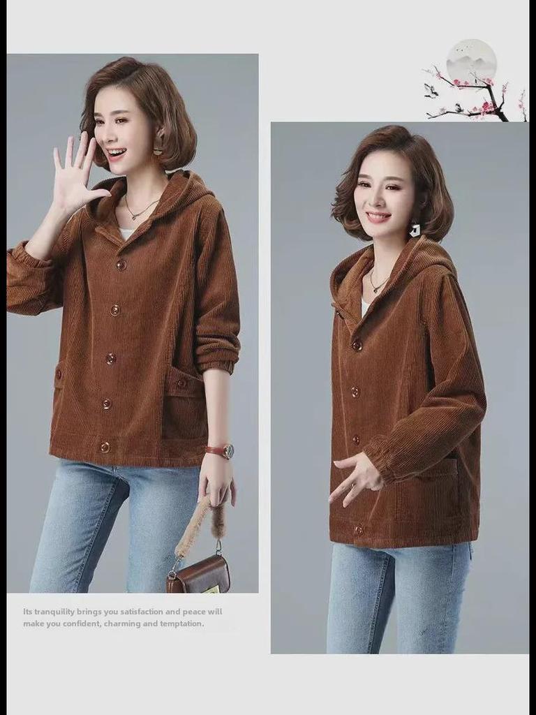 New Women's Corduroy Jacket: Velvet-Lined, Thick Arctic Velvet, Casual Loose Fit - Ideal for Middle-Aged Moms