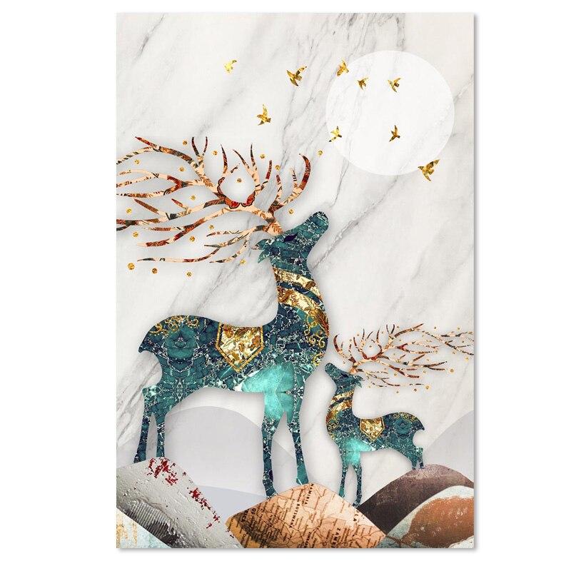 Современный роскошный лист гинкго, холст, картина, постер, золотые растения, лось, художественные принты, рождественское украшение, картина, эстетичный декор для комнаты, стены