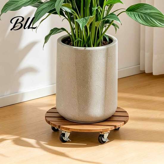 Stable Plant Dolly for Farm Round Wood Caddy with Wheels, Heavy Duty Rolling Stand Garden Decoration Mover Sidewalk Casters, Movable Flower Pot Indoor