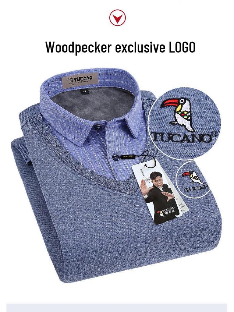 Мужская двухслойная рубашка-свитер Woodpecker с флисовой подкладкой, с длинным рукавом, для папы