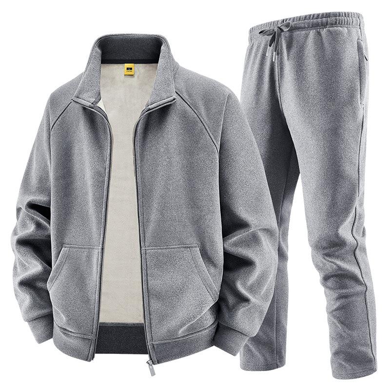 Men Sets Fleece Jacket + Pants Warm Winter Tracksuit Male Sweatshirt 2 Piece Suit Casual Cashmere Sportswear