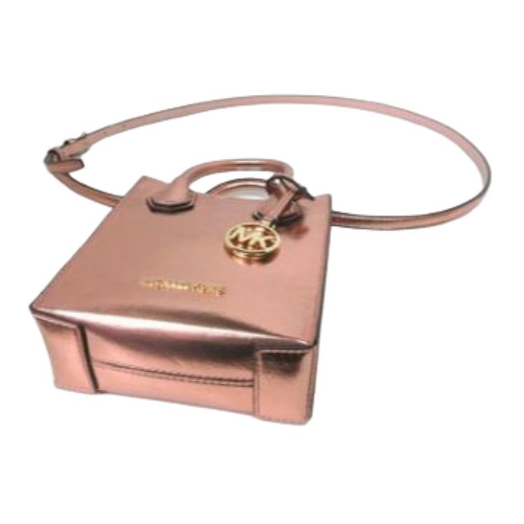 Michael Kors MK Mercer Сумка-тоут через плечо с логотипом-буквами из лакированной кожи, мини, унисекс, цвет Розовый 35H3GM9C0M-PRIMROSE