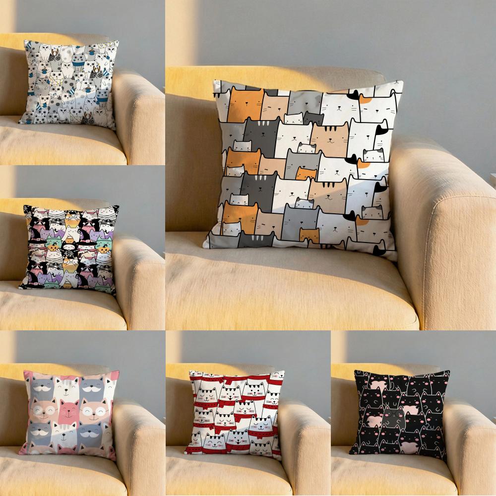 Cute Cats Themed Cushion Cover Soft Reversible Durable Pillow Cover MultiScene Use for Home Car Daily Comfort