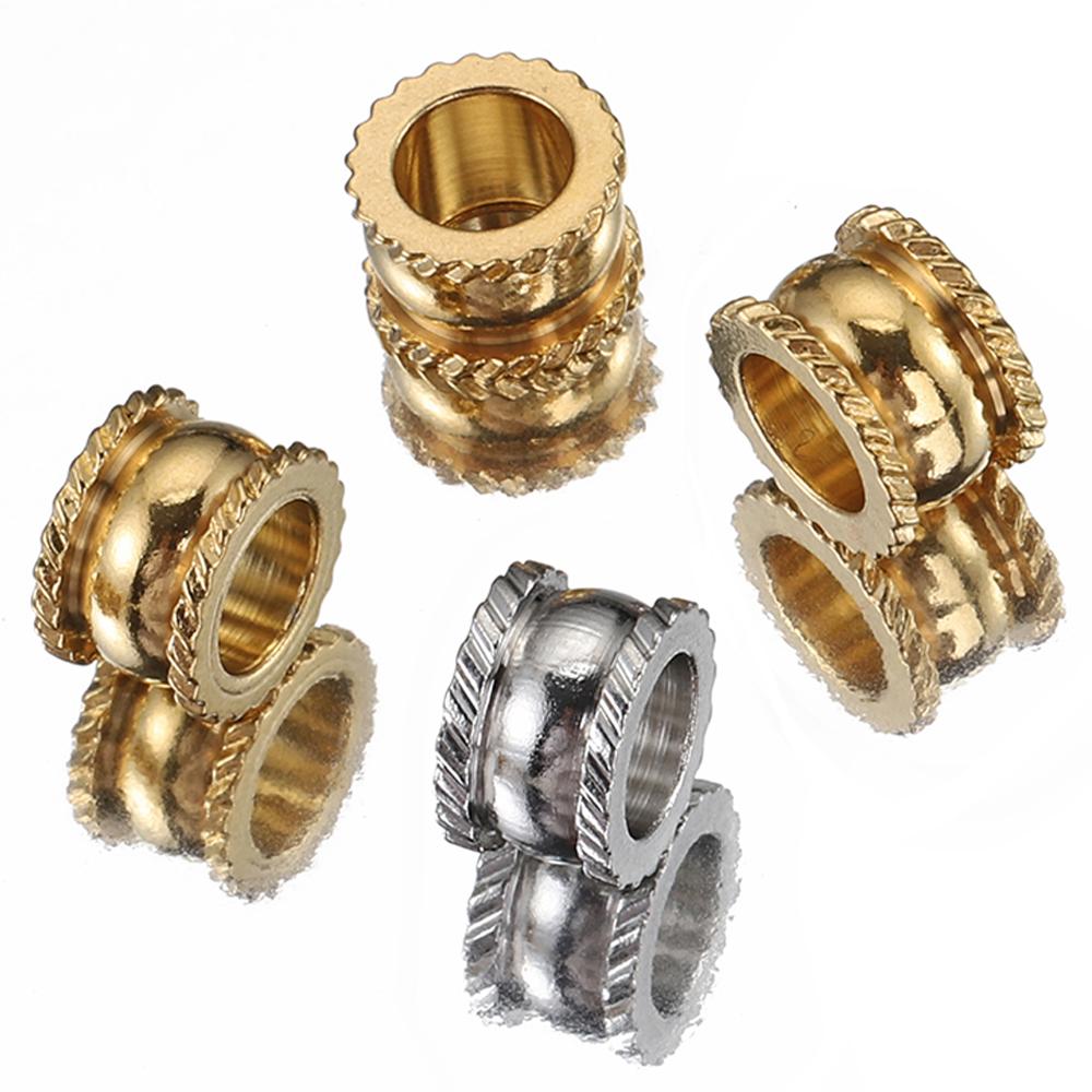 20pcs Hole 5mm Stainless Steel Spacer Beads Gold Color Hub Charm Loose Beads for Bracelets Necklace Leather Jewelry Making DIY