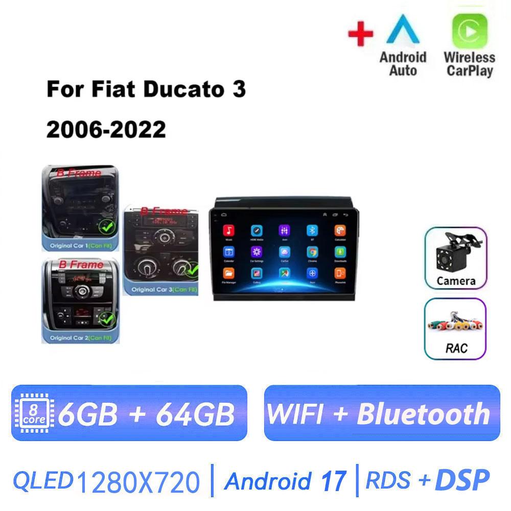 Autoradio multimédia Android 17 pour Fiat Ducato 2006-2022, lecteur GPS Navi RDS DSP IPS Stéréo BT 2 Din Octa Core, Carplay sans fil