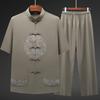 Men's Chinese Style Ice Silk Tang Suit: Two-Piece Summer Set with Short Sleeves and Long Pants for Middle-Aged and Elderly