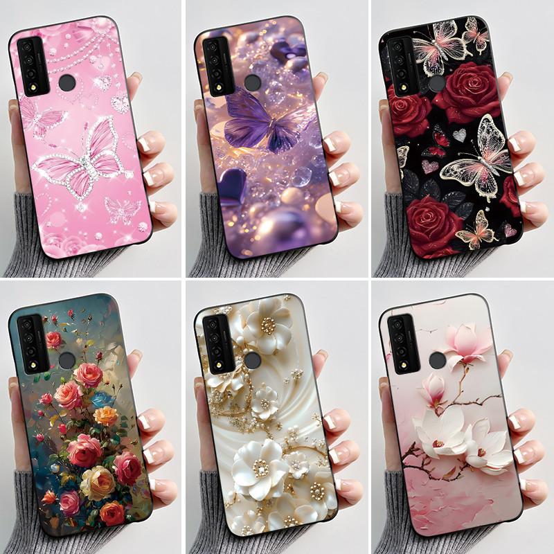 Case For TCL 20 XE 20XE 5087Z Phone Case Luxury Fashion Butterfly Flowers Black Soft TPU Silicone Protective Cover Shell Casing