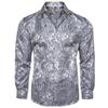 Mens Long Sleeve Shirt Black  Design Casual Shirt Silk Paisley Shirt Collar Pin Luxury Mens Fashion