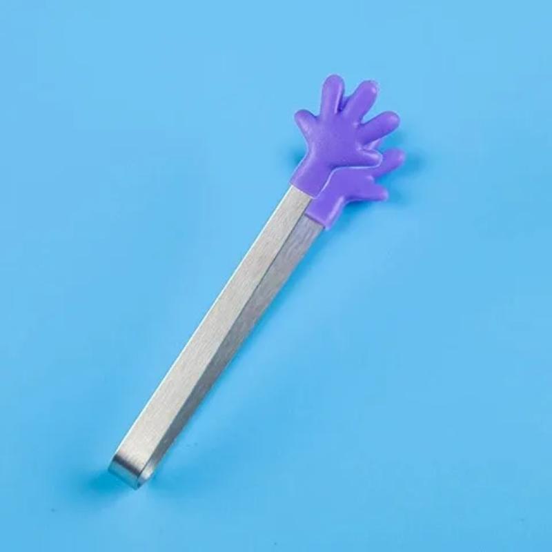 1PCS Small Food Tongs, Mini Stainless Steel Tongs with Silicone Tips, for Cooking Grilling BBQ Buffet, 5 Inch