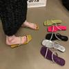 Fashion Summer Fashion Sparkling Bright Diamond One-line Sandals Women Flat Slippers Square Toe Casual Beach Sandals for Women Slides