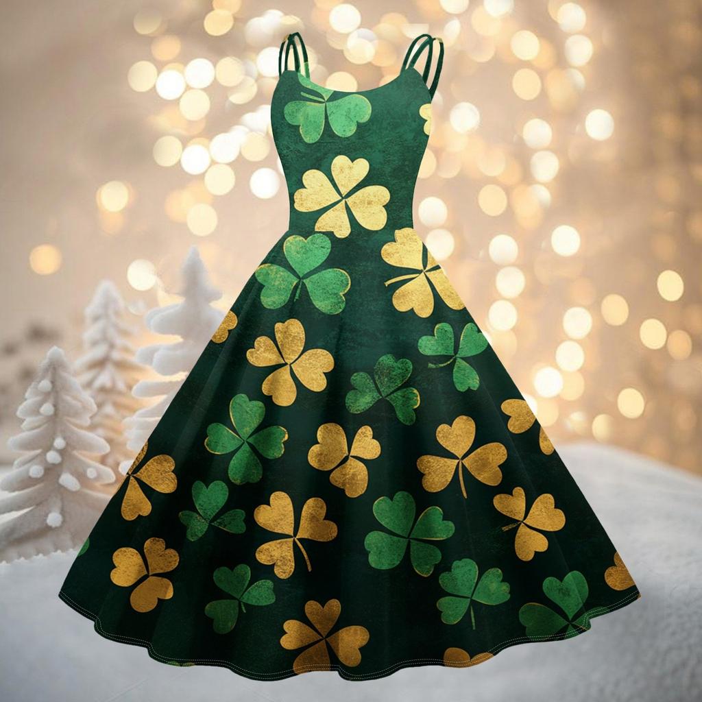 Women's Fashion St. Patrick's Day Printed Sexy Strapless Gothic Cocktail Dress Punk, Vintage Dress.