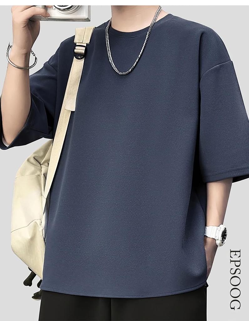 Yezai Short Sleeve Summer Cool To the Loose Solid Men's T-Shirt, Touch, Oversized, Breathable, Sweat-Wicking, Quick-Drying, 3/4 Sleeves, Fit, Color,