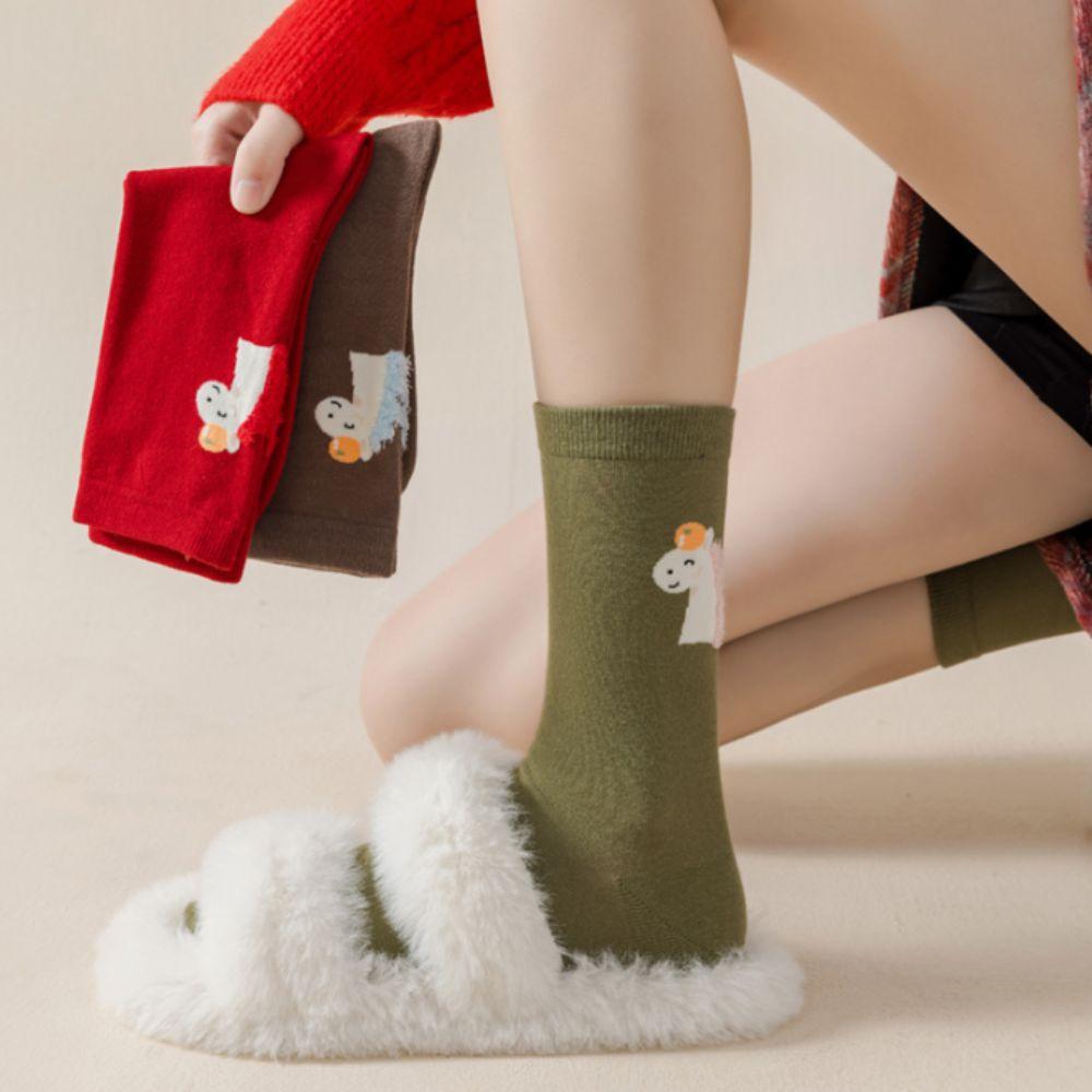 Cartoon Year of The Horse Socks Mid Calf Zodiac Year Cotton Socks Cute New Year Tube Socks  Women