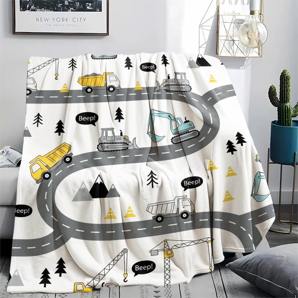 1Pc Cute Vehicle Print Flannel Blanket, High quality Comfortable for All Seasons, Home Decor, Warmth and Comfort, Perfect for Christmas Gifts W45