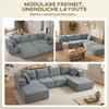 Modular Corner Sofa, U-Shaped Sofa with Wide and Deep Seat, 2 Stools, Dark Grey