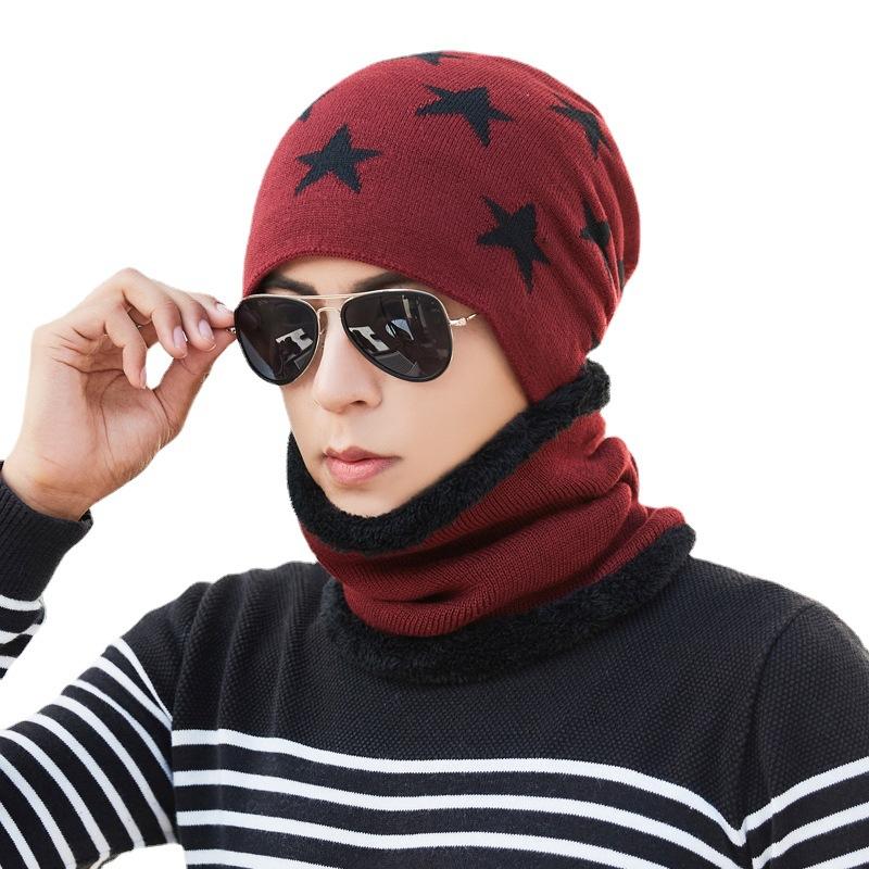 Men's Fleece Knitted Scarf Hat 2-piece Set Trendy Women's Warm Wool Hat Winter Student Cycling Cold