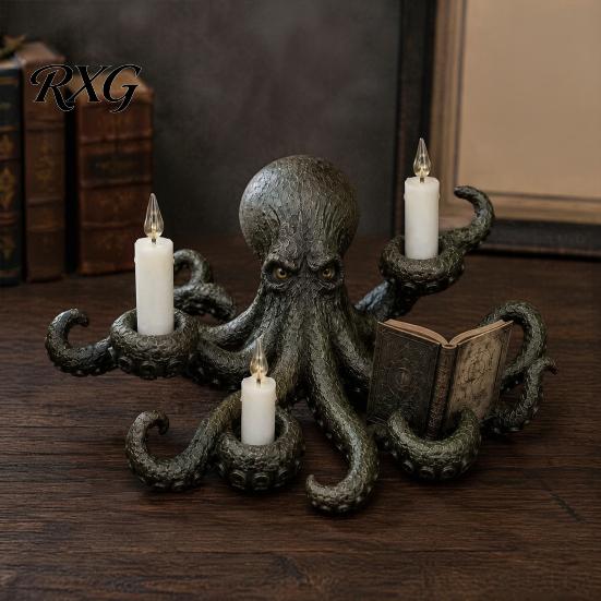 Decorative Pillar Candle Holder Octopus Holder, Durable Resin Halloween Sculpture, Dark Fantasy Gothic Retro Room Accessories Style Candlestick