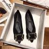 Fashion Pointed Flat Shoes for Women's Spring Summer New Shallow Cut  Suede Soft Sole Black Women's Shoes Ladies Large Size 44