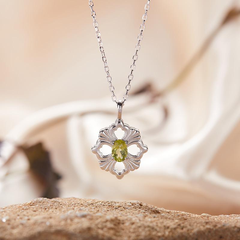 S925 Sterling Silver Natural Colored Treasure Necklace Women'S Niche Light Luxury High-End Set French Retro Brushed Collarbone Chain