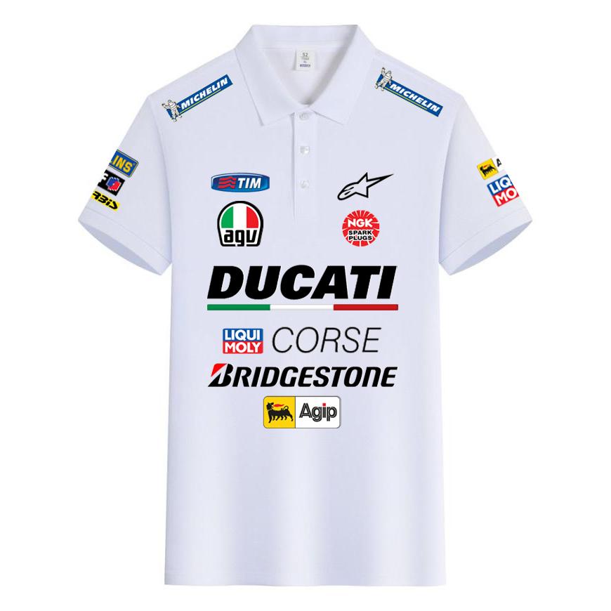 Ducati Поло Corse MotoGP Racing, Мужское Женское Повседневное с Коротким Рукавом и Полной Печатью Логотипов Спонсоров