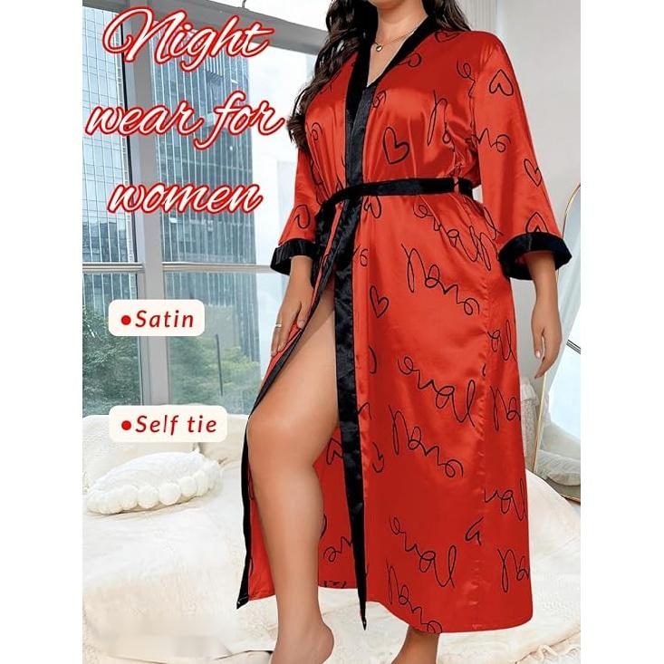 Женский халат на День святого Валентина больших размеров, сексуальный атласный халат, длинная одежда для сна