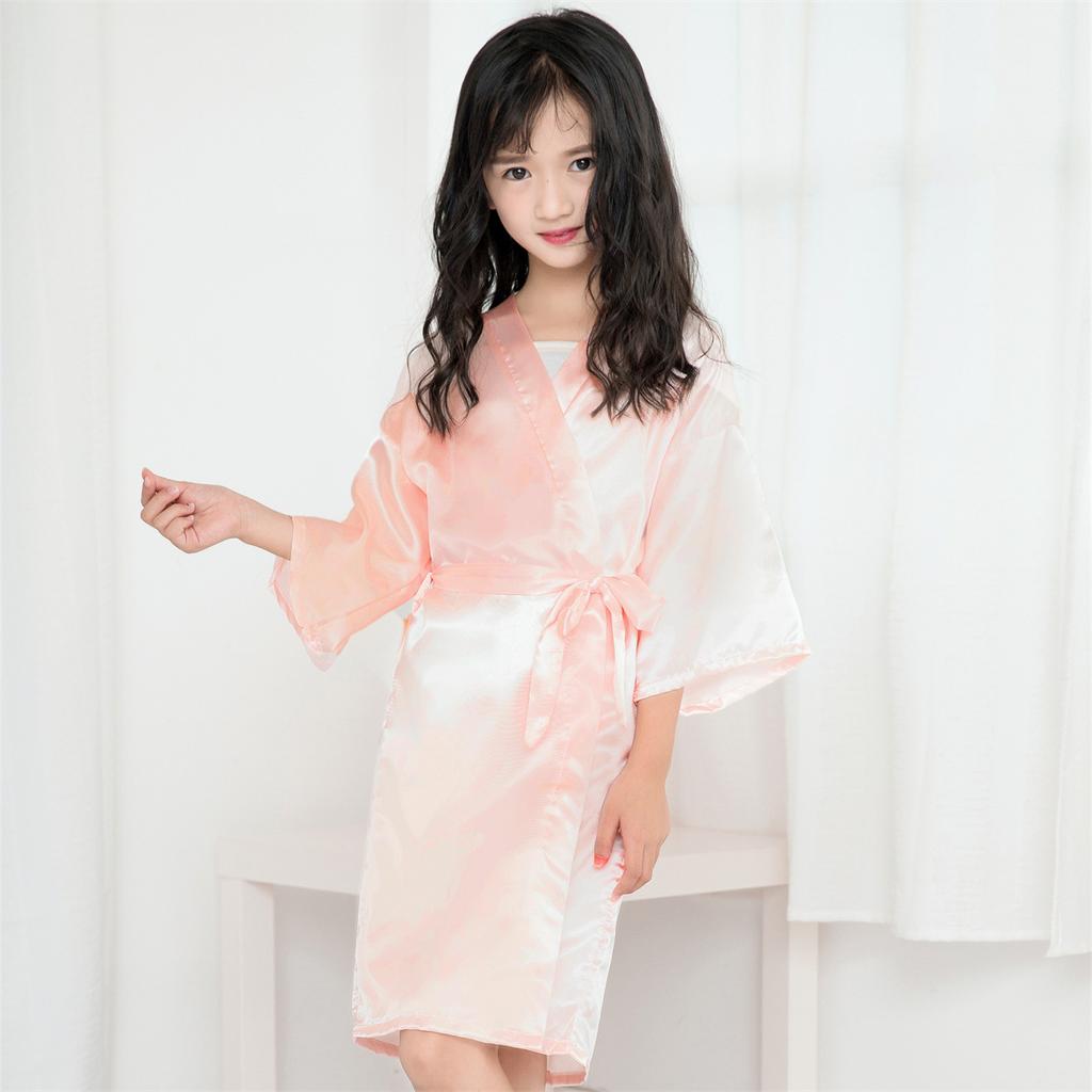 Халат удобный и элегантный темперамент классические модели однотонный детский праздничный летний однотонный тонкий искусственный шелк атласный тонкий кардиган халат