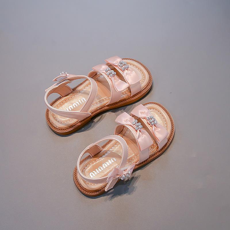 Summer Girls Open Toe Rhinestone Bow Princess Sandals Kids Stage Performance Dress Shoes