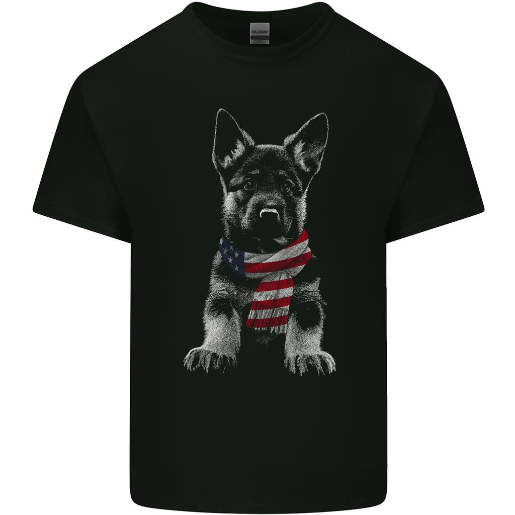 German Shepherd in USA Scarf Alsatian Dog Mens Light Cotton T-Shirt