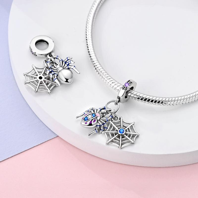 Charms Copper Blue Zircon Spider And Spider Web Pendants Fit Charms Plata Original Bracelet Beads Women Jewellery Making