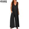 Женские модные повседневные летние весенние однотонные брюки без рукавов с v-образным вырезом и высокой талией, комбинезоны и комбинезоны