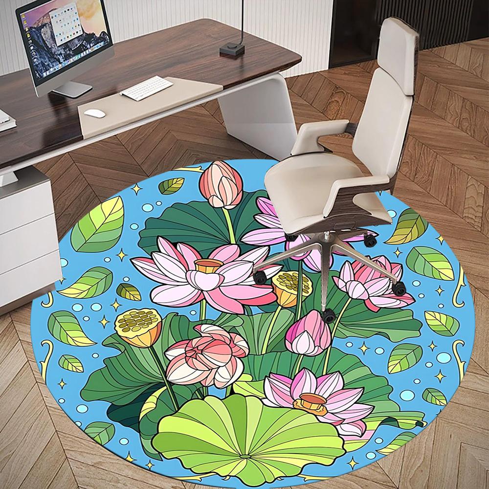1pc Lotus Flower Leaves Round Chair mat office Area Rug - Non-Slip, Floor Mat for Office, Bedroom, and Indoor Decor p127102