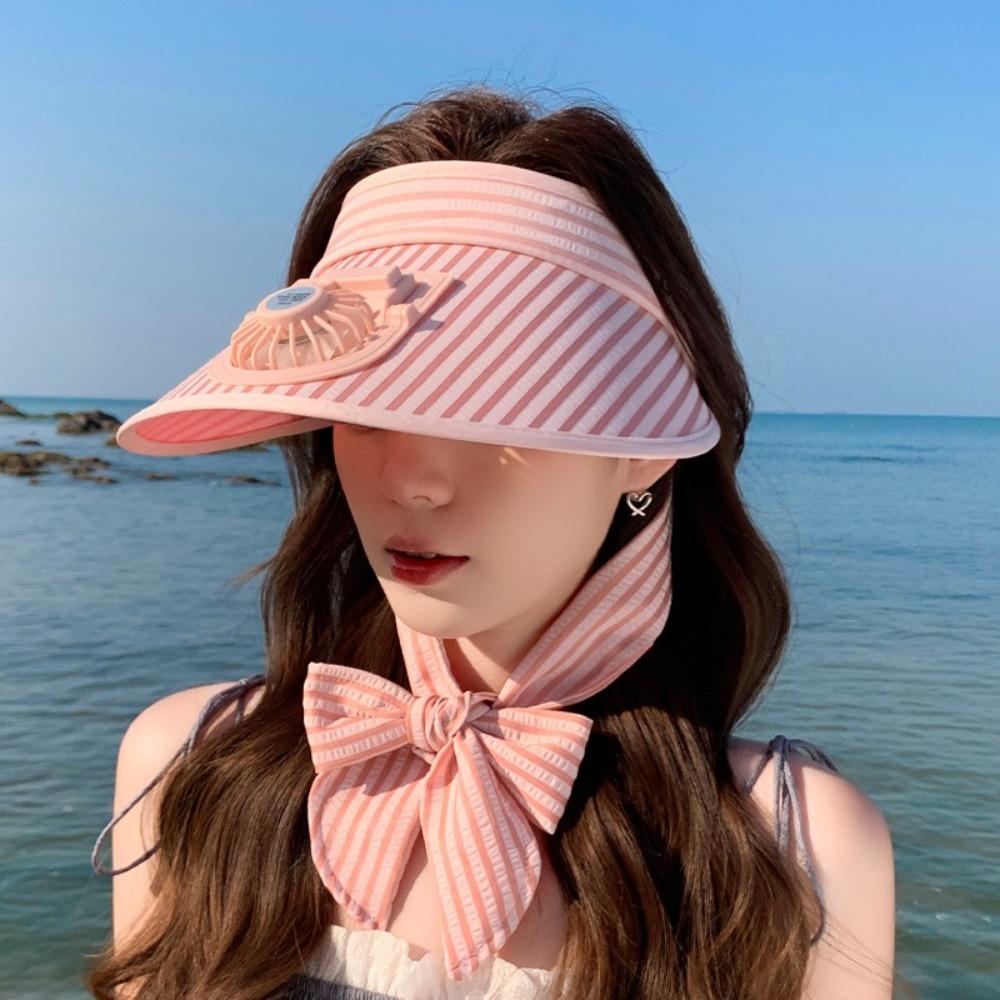 Anti-UV Outdoor Sun Hat with USB Charging Fan Beach Sunshade Hat Summer Empty Top Hat