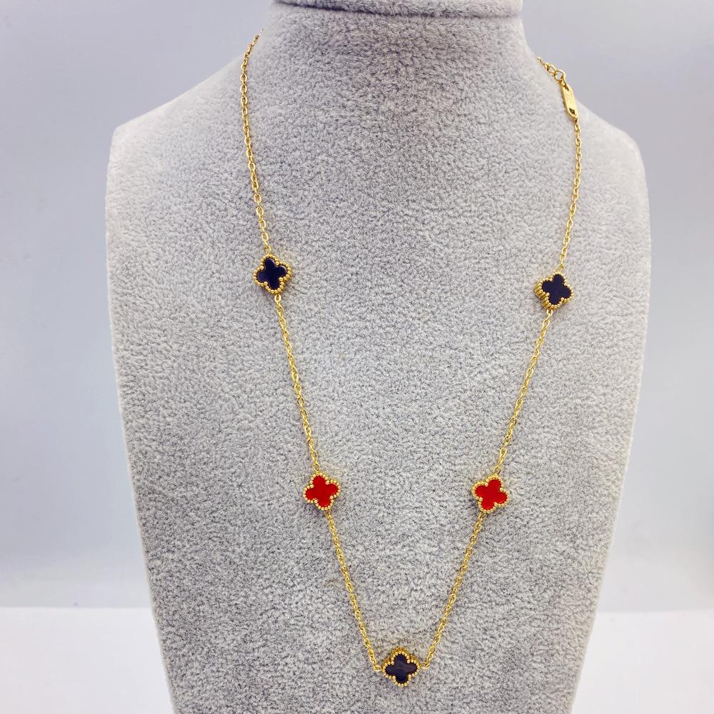 9MM Titanium Steel Four-leaf Clover Shell 5 Flowers Necklace Women's New Light Luxury Hundred Lock Bone Chain Shell Collar Jewelry