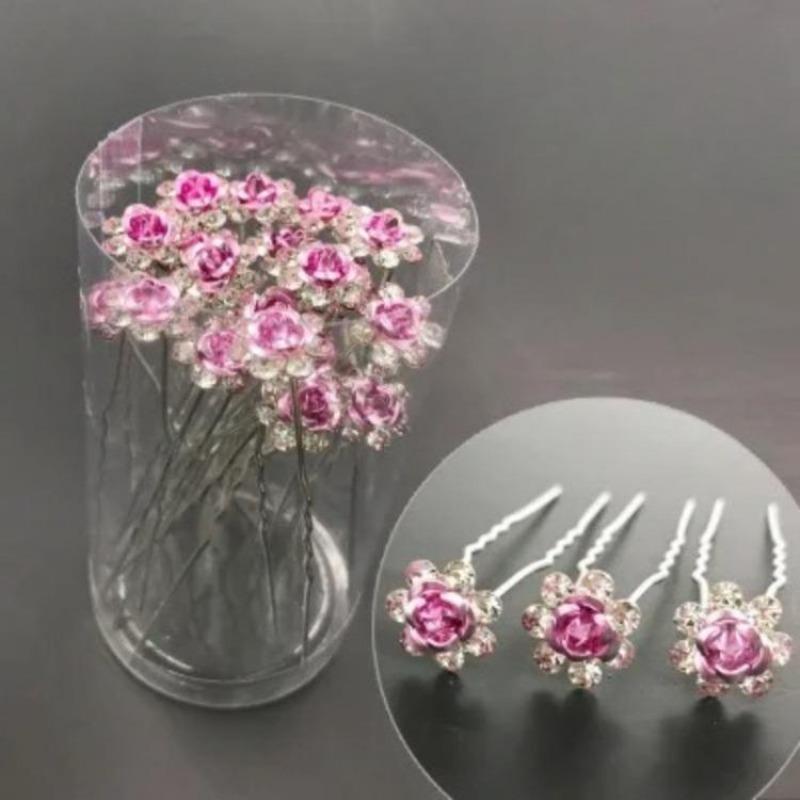 20pcs/set Women U-shaped Hair Fork Pin Crystal Rose Flower Hairclips Rhinestone Hair Stick Wedding Bridal Jewelry Headwear Gift
