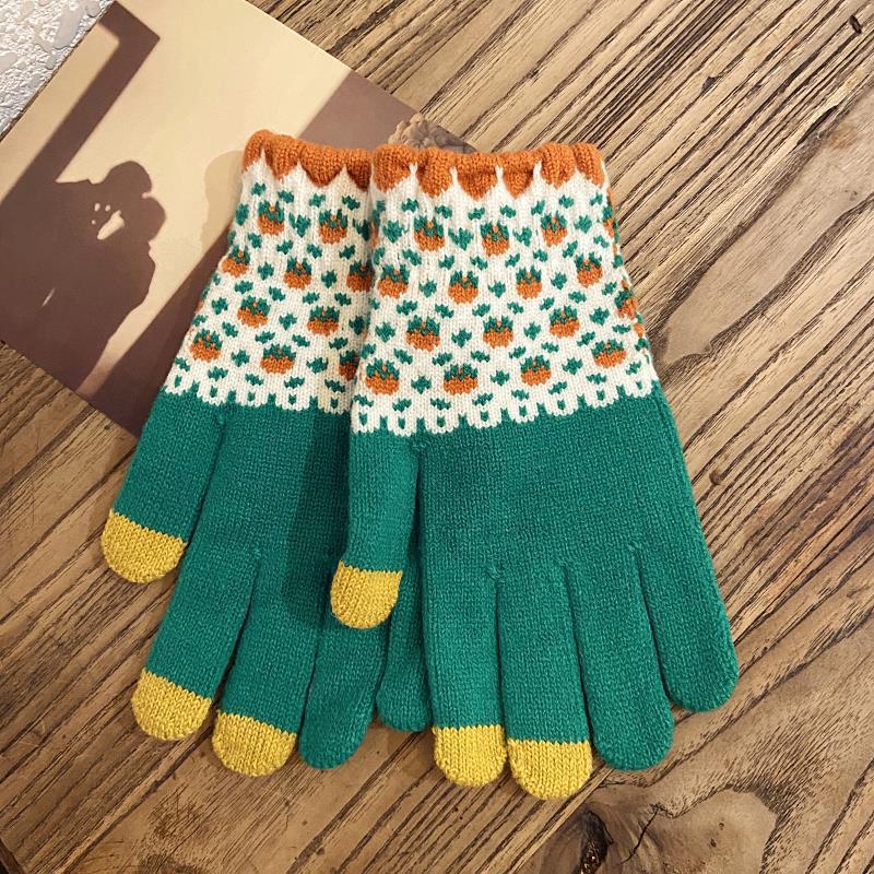 Перчатки для женщин на зиму утолщенные и флисовые, с пятью пальцами, студенческие, милые, шерстяные вязаные, для сенсорного экрана, теплые, для езды на велосипеде зимой