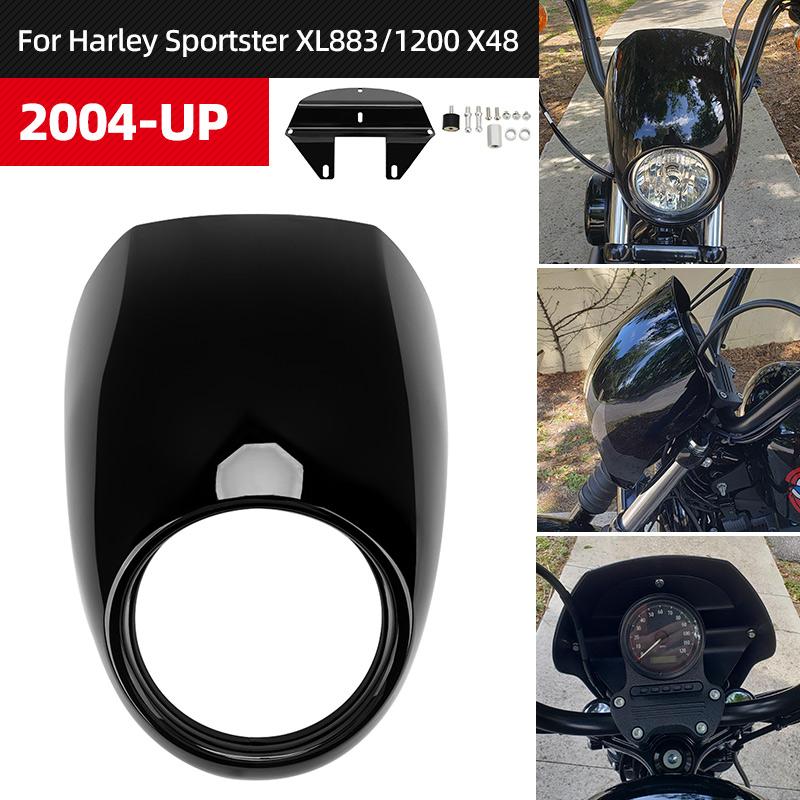 Motorcycle 5 3/4" Headlight Fairing Retro Front Light Mask Cowl For Harley Dyna Street Bob Sportster XL 883 1200 1986-Up Parts