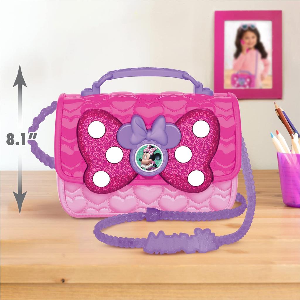Набор сумочек Minnie Mouse Bowfabulous от Disney Junior, 9 предметов, игрушечная сумочка для ролевых игр со световыми и звуковыми эффектами, мобильный телефон, солнцезащитные очки и аксессуары