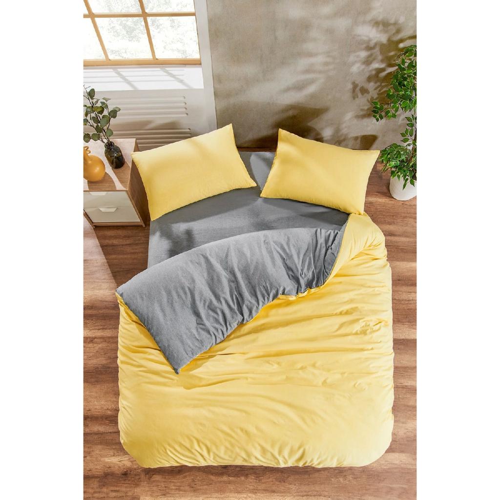 White Square Anthracite Single Duvet Cover Set With Rubber Sheet And 1 Pillow Case