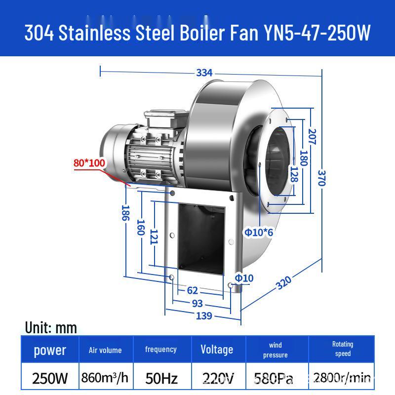 Stainless Steel YN5-47 High-Temp Induced Draft Boiler Fan, 220V/380V, Dust Removal & Exhaust Centrifugal Fan.