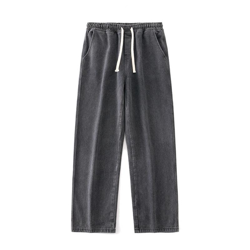 Тонкие / толстые повседневные мужские джинсы Plus Velvet 78% Cotton Drawstring Denim, мешковатые широкие брюки, прямые брюки, спортивные штаны для мужчин в стиле хип-хоп
