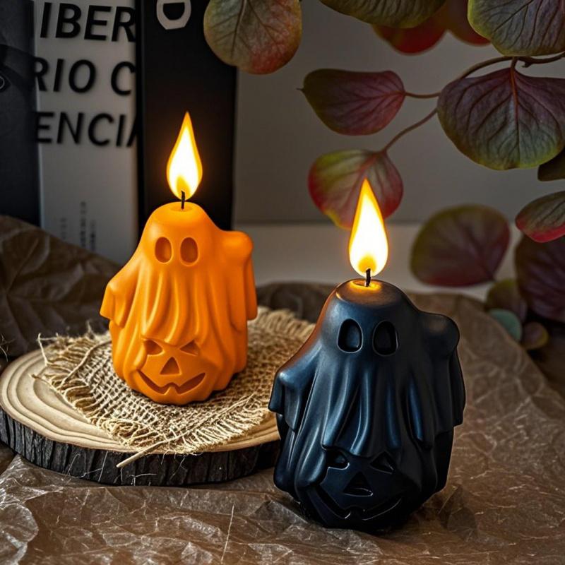 1pc Halloween Scented Candles Cute Ghost Pumpkin Shaped Spooky Decorative smokeless Candle for Party Store Home Table Decoration