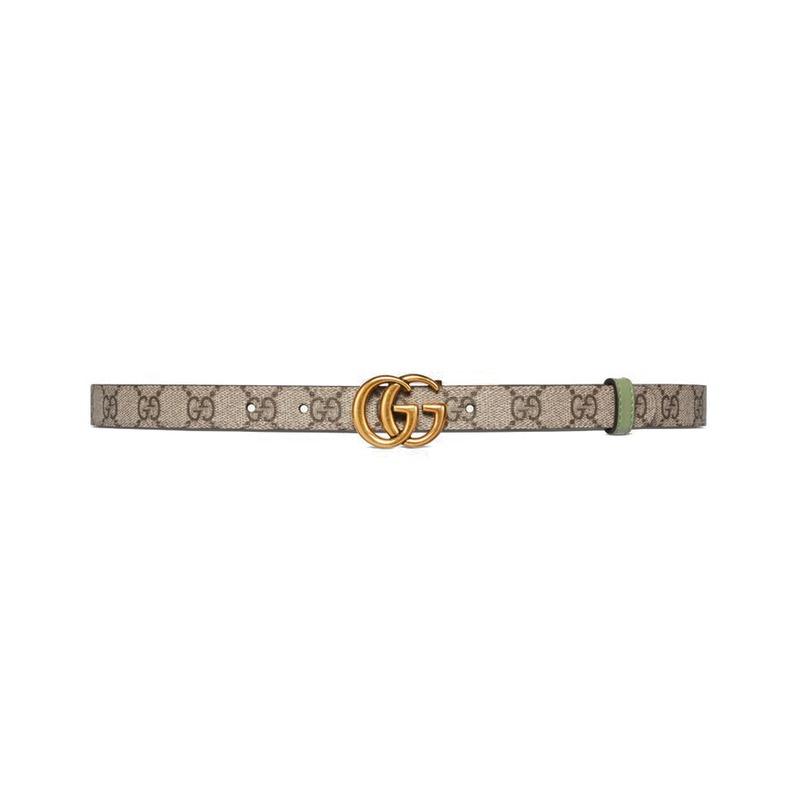 MLB GUCCI GG Marmont Double G logo style buckle canvas leather belt women's light brown/green width 2cm 659418-92TIC-9257