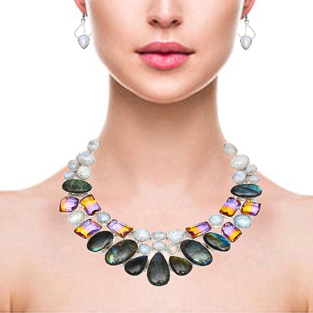 Ювелирное ожерелье и комплект из радужного лунного камня лабродорита 18-20''