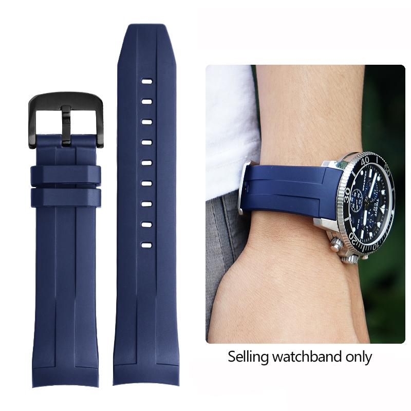 Черный силиконовый спортивный ремешок для часов Tissot 1853 Starfish Diving T120, 22 мм, изогнутый конец