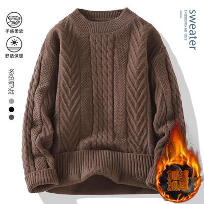 Горячая распродажа, Зимний новый плюшевый свитер с круглым вырезом, Вязаный свитер с горячими бриллиантами, Большой размер, Свободный свитер