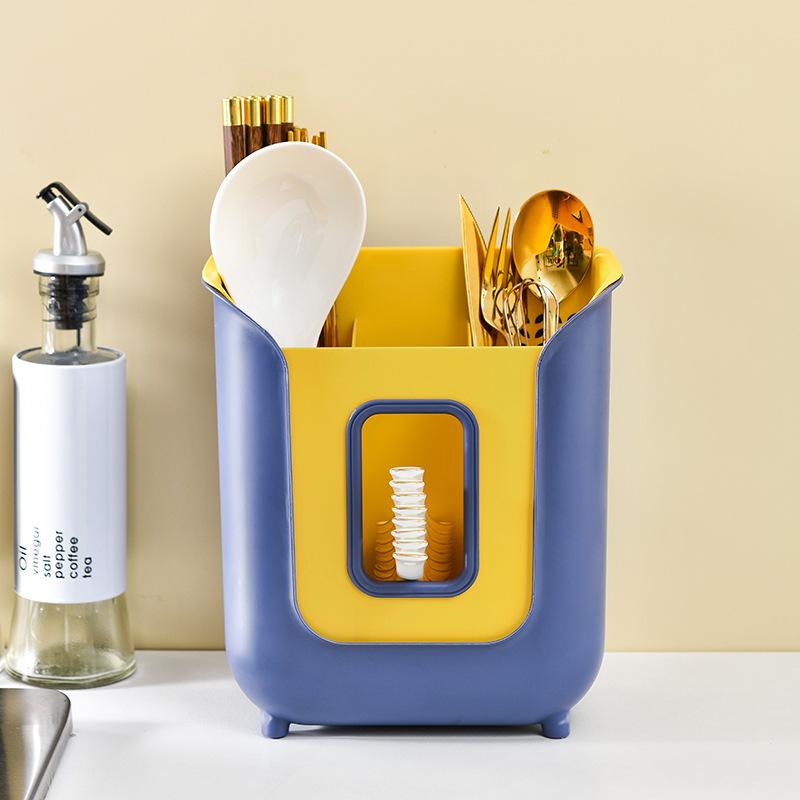 Главная Двойной слой дренаж палочки для еды клетка полая кухонный держатель для столовых приборов пластиковая трубка для хранения ложка вилка органайзер полка контейнер