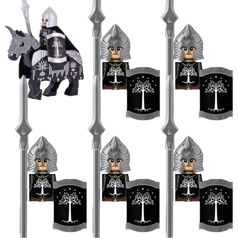 MOC Medieval Military Building Blocks Elven Warrior Orc Rohan Gondor Knight Character Set Animal Army Weapon Bow Crossbow Toy